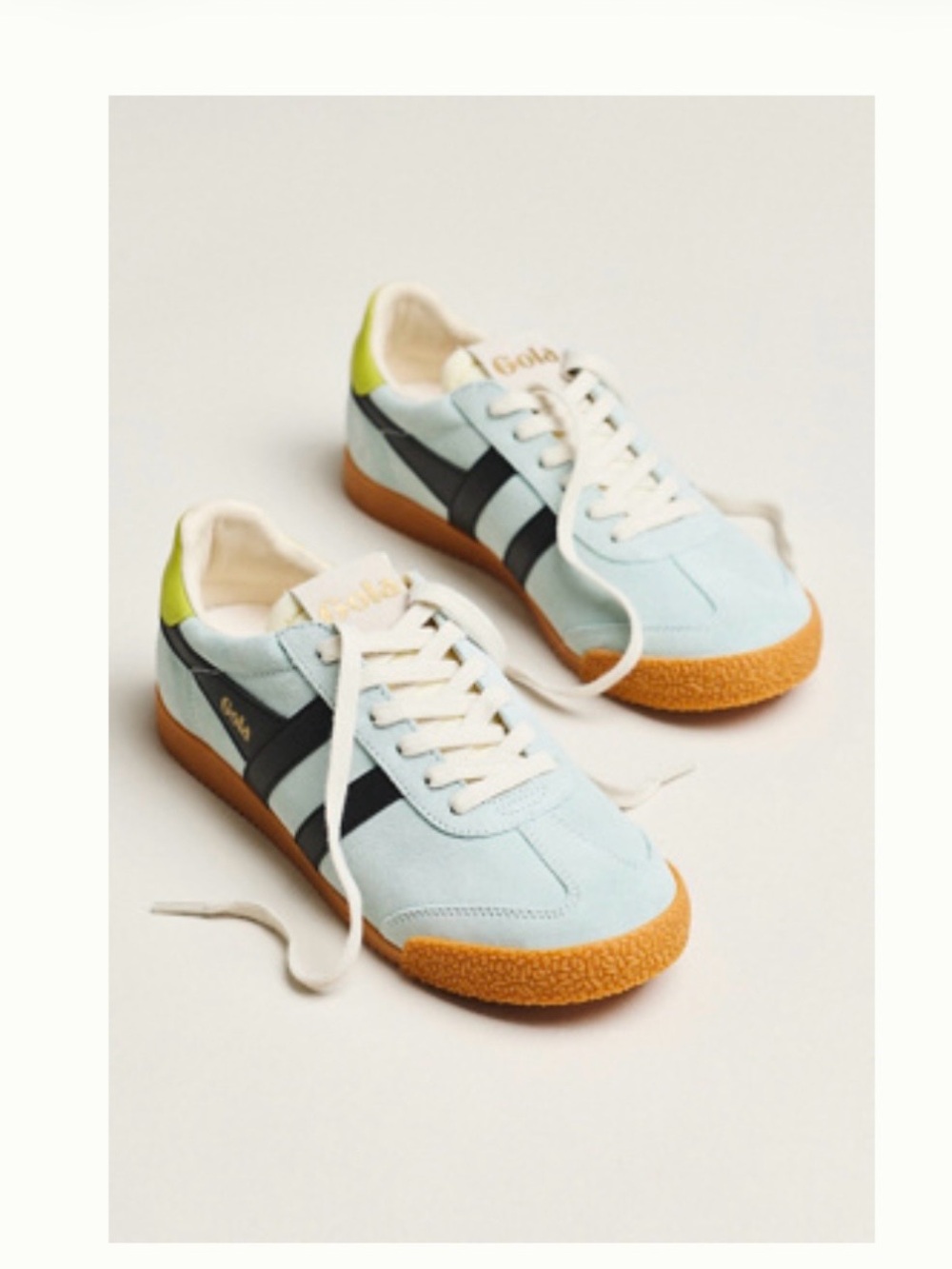 Gola Light Blue Women’s Sneakers with Black Stripes and Lime Heel